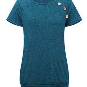 TEMOFON Women's Short Sleeve Tops Summer Buttons Blouse Casual Crew Neck T Shirt